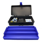 3CPrints 3-pen injection case loaded with 3 mL cartridges, pen needles and alcohol wipes, black case with blue tray