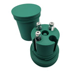 3CPrints injectable pen vial case loaded with four 3 mL vials around the centre plunger primer, green
