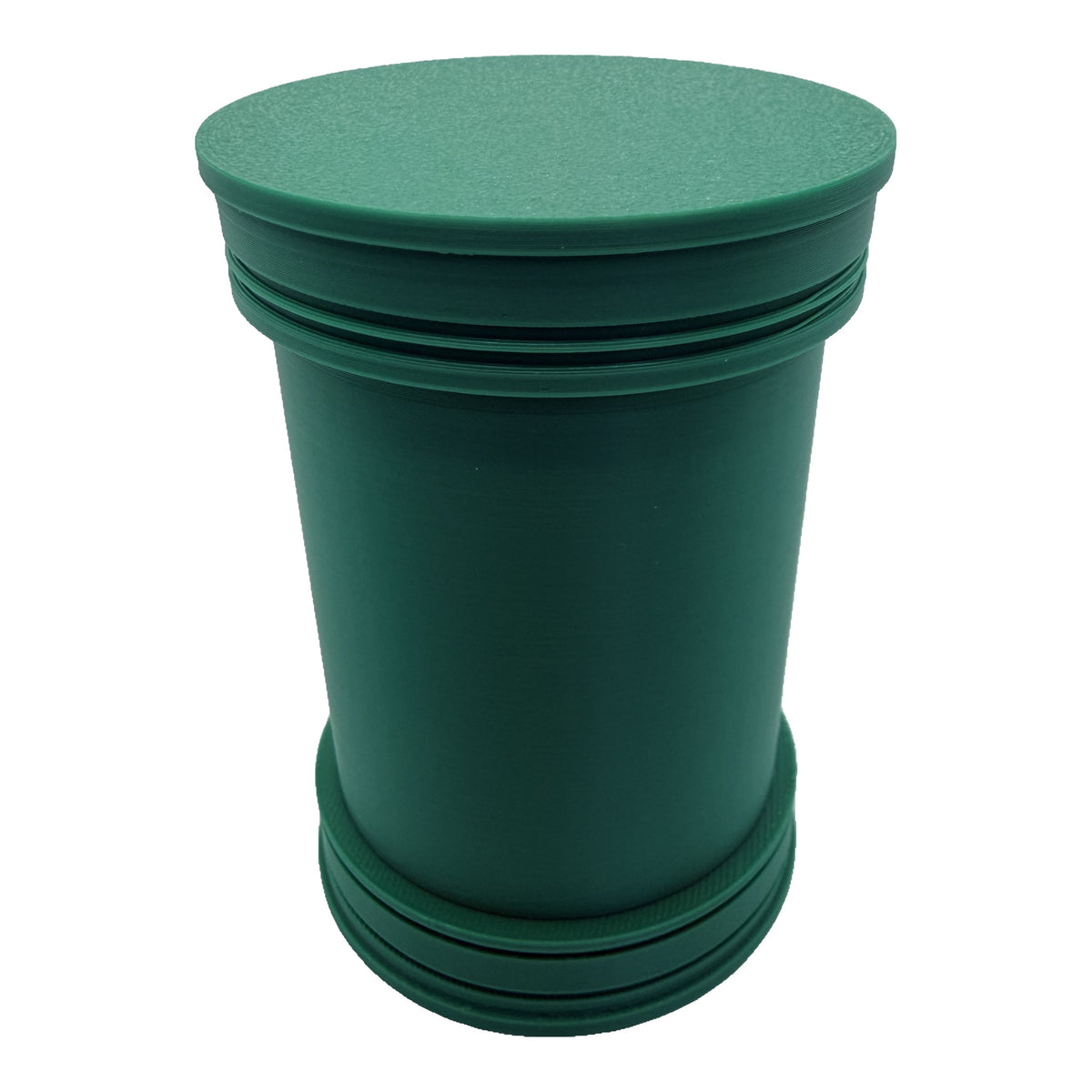 3CPrints injectable pen vial case closed with threaded sealing lid, green
